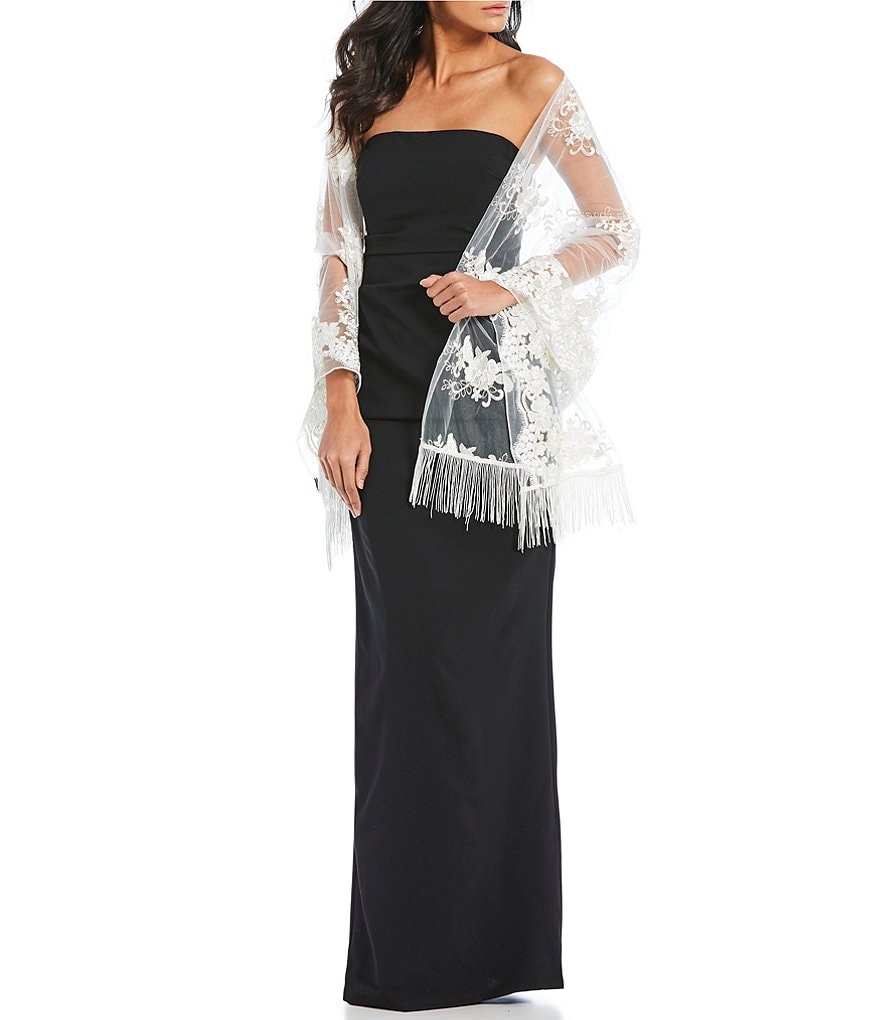 Cejon Metallic Crocheted Fringe Metallic Evening Wrap