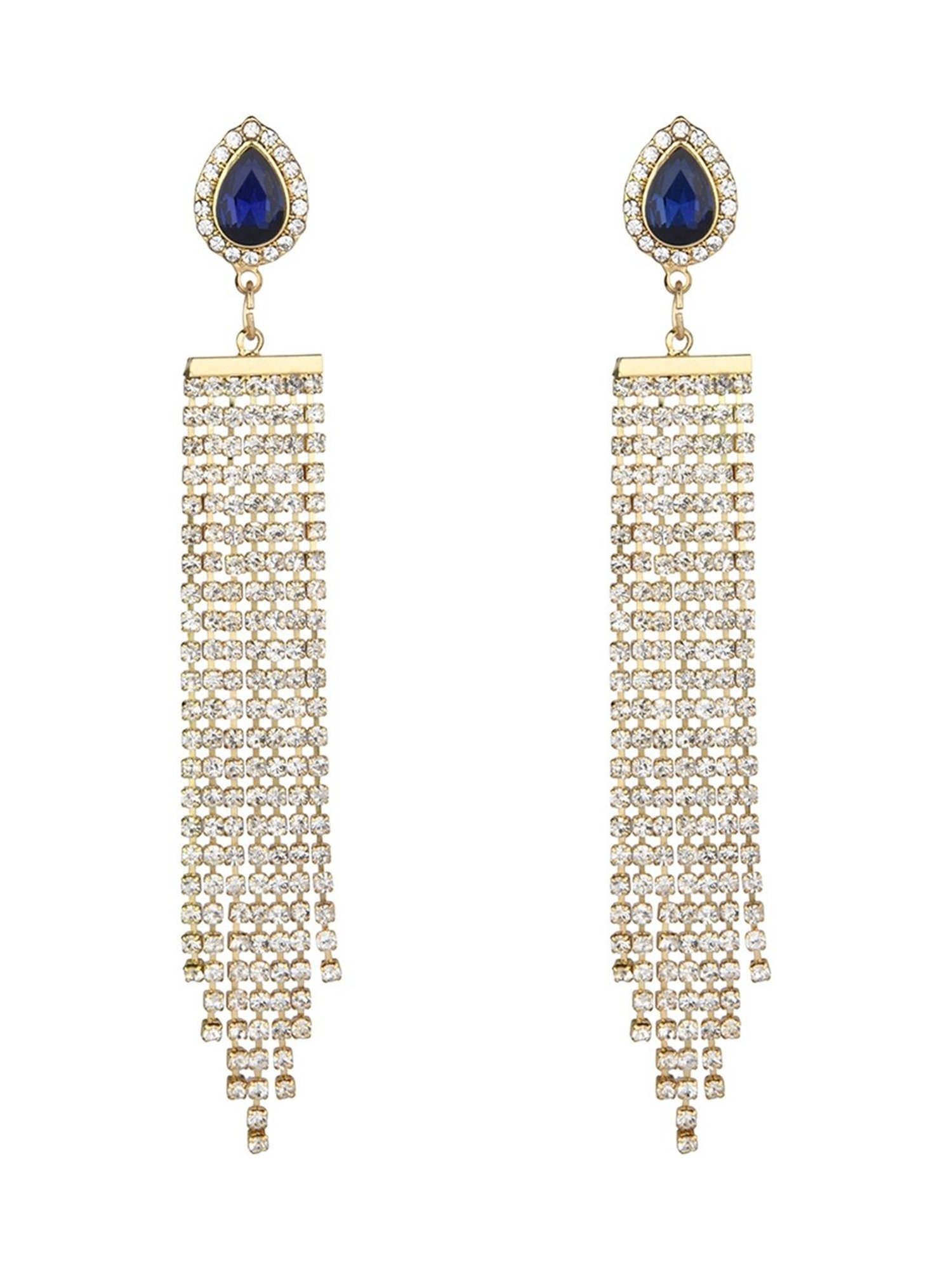 Lilly & Sparkle Blue Drop Stone Studded Shoulder Dangler Earrings