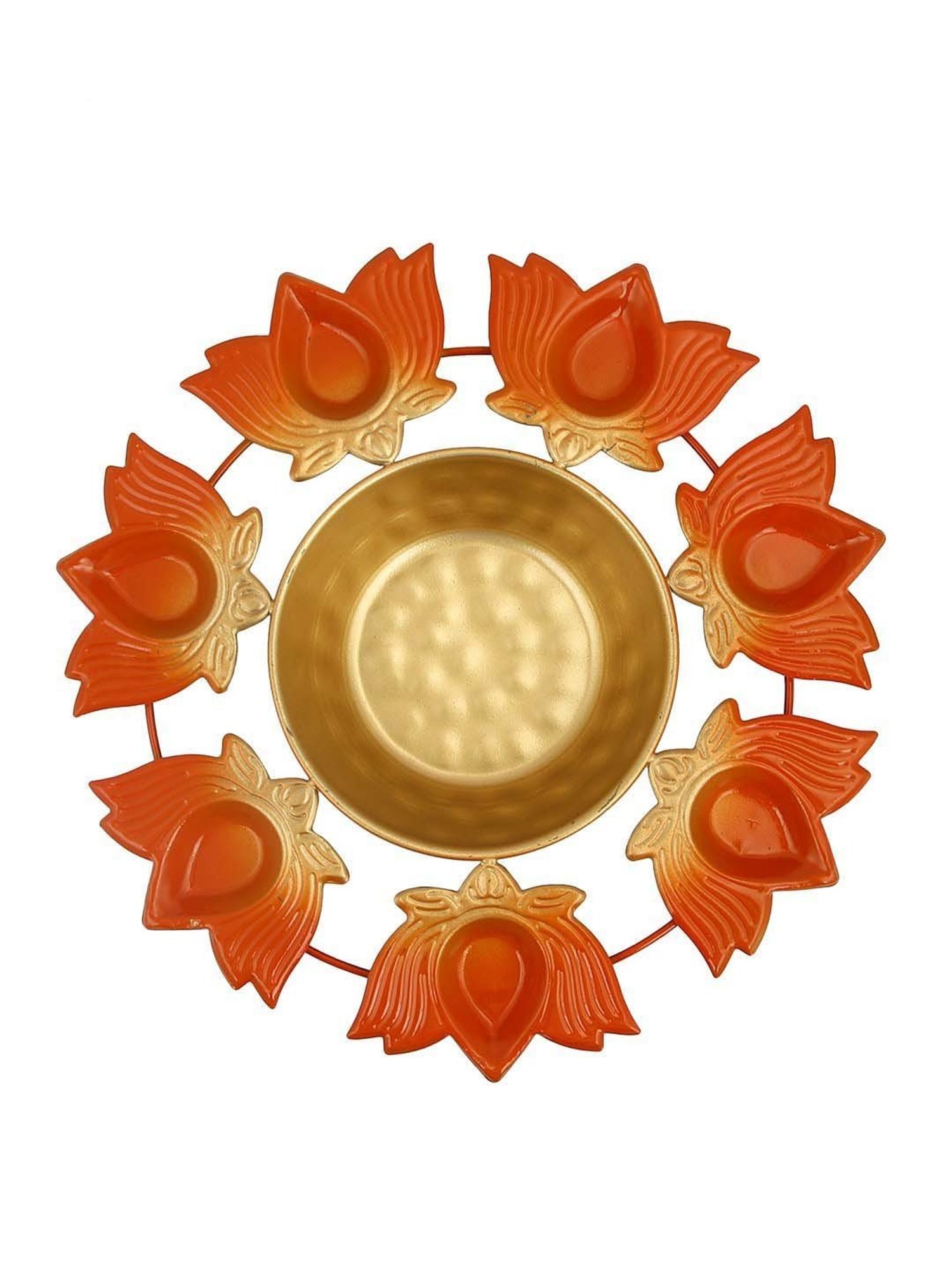Aapno Rajasthan Golden & Orange Metal Lotus Urli