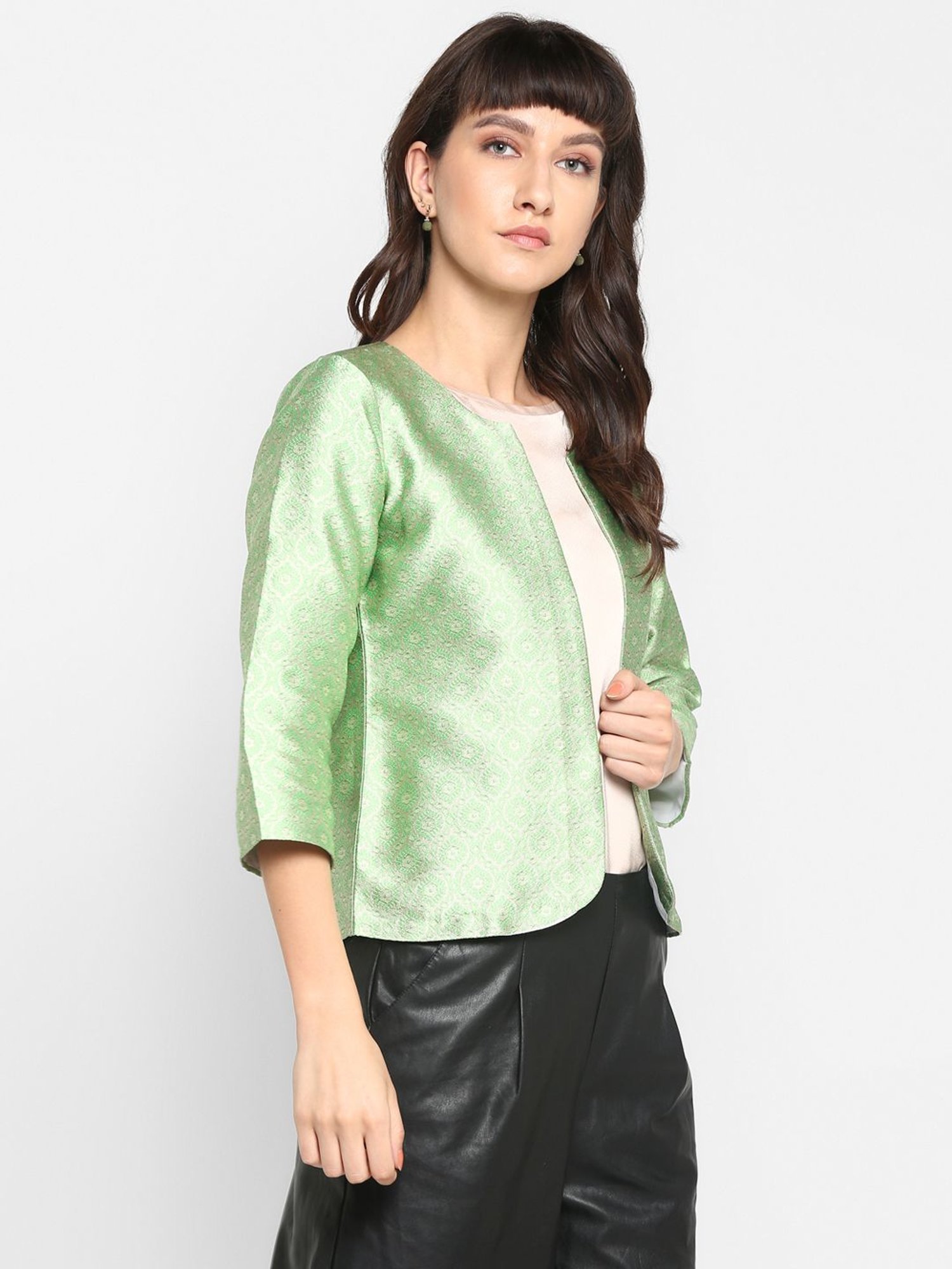 Hangup Green Jacquard Pattern Shrug