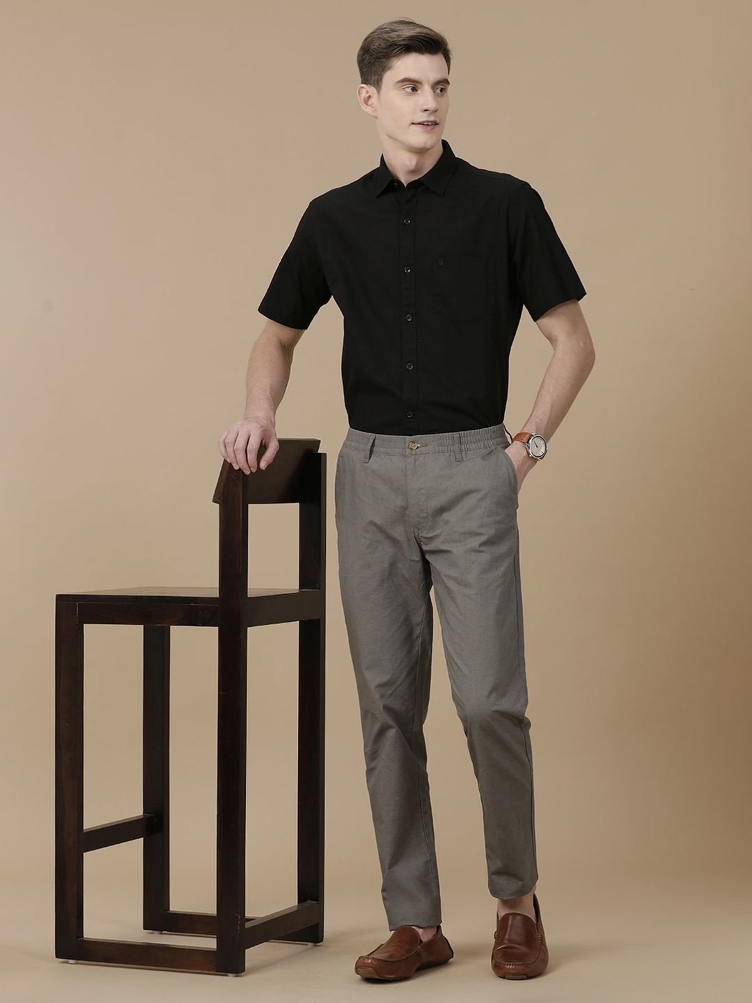 Cavallo By Linen Club Black Linen Contemporary Fit Shirt