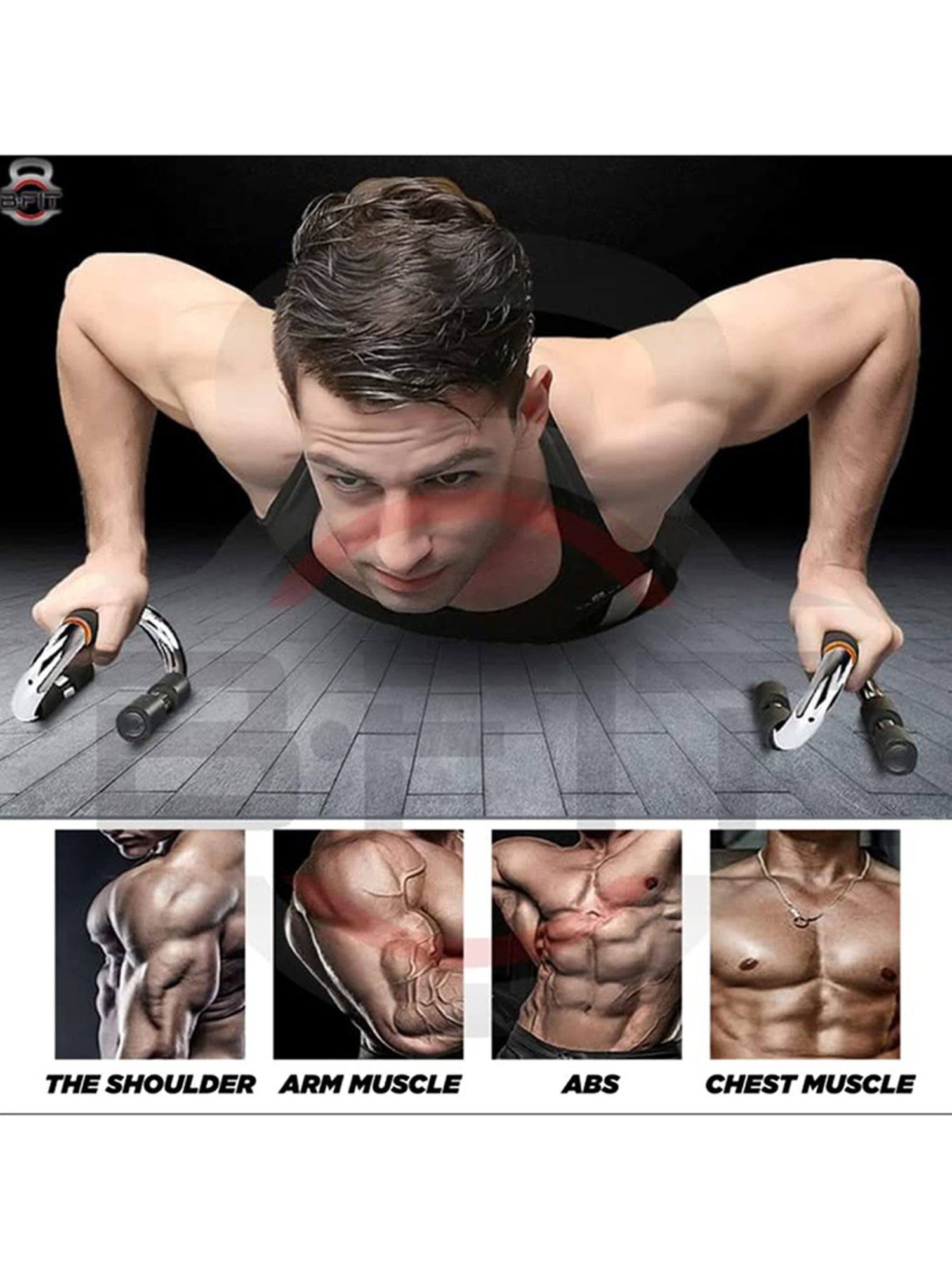 B Fit Type S Push-Ups Stands Exercise Fitness Equipment Rack (Silver)