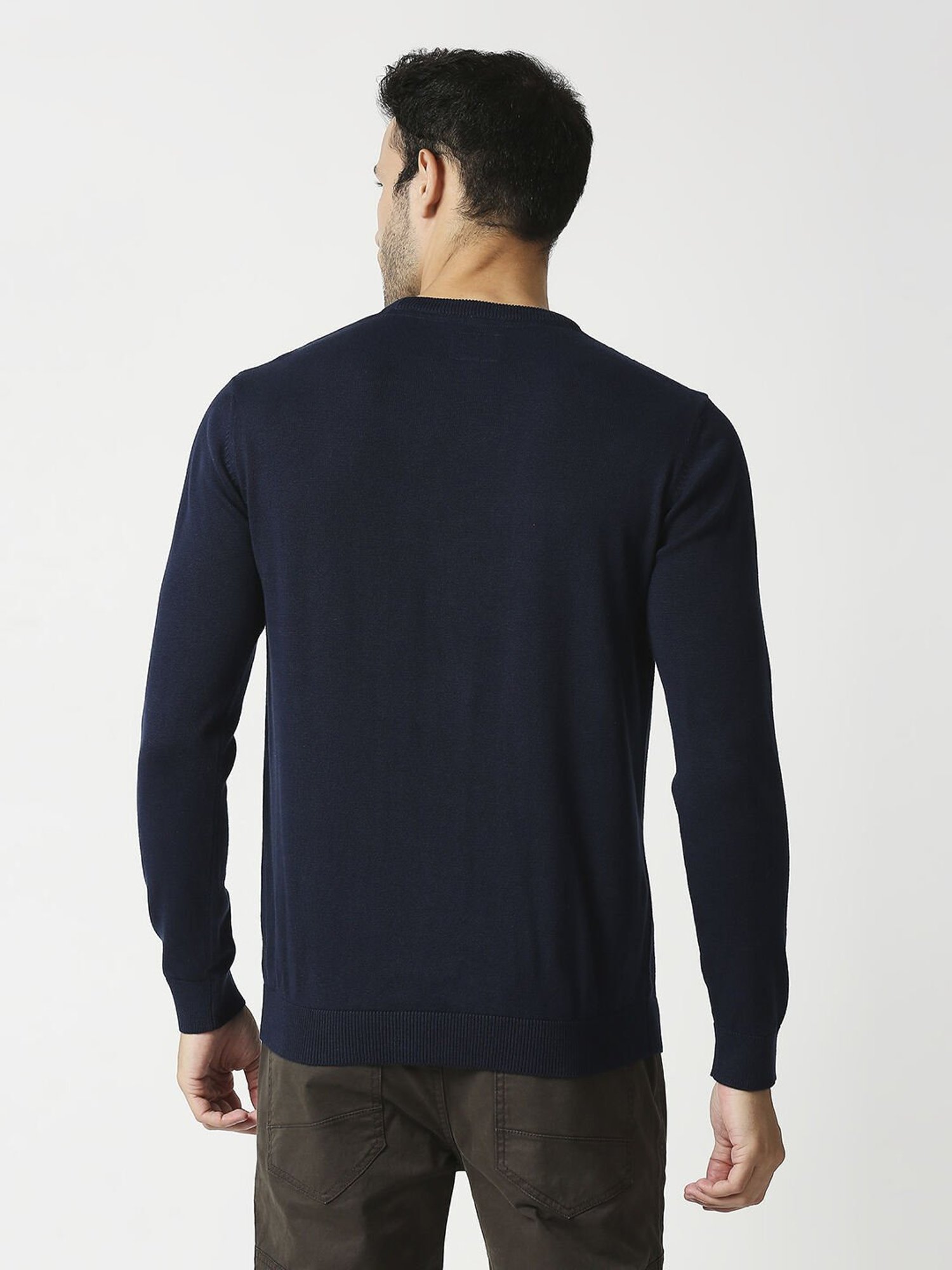 Pepe Jeans Blue Cotton Regular Fit Self Pattern Sweaters