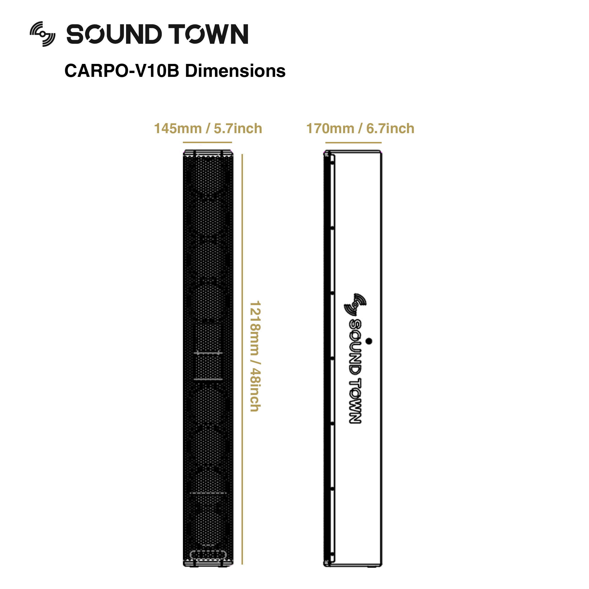 Sound Town Passive Wall-Mount Column Mini Line Array Speaker with 8 x 5&rdquo; Woofers, Black for Live Event, Church, Conference, Lounge (CARPO-V10B)
