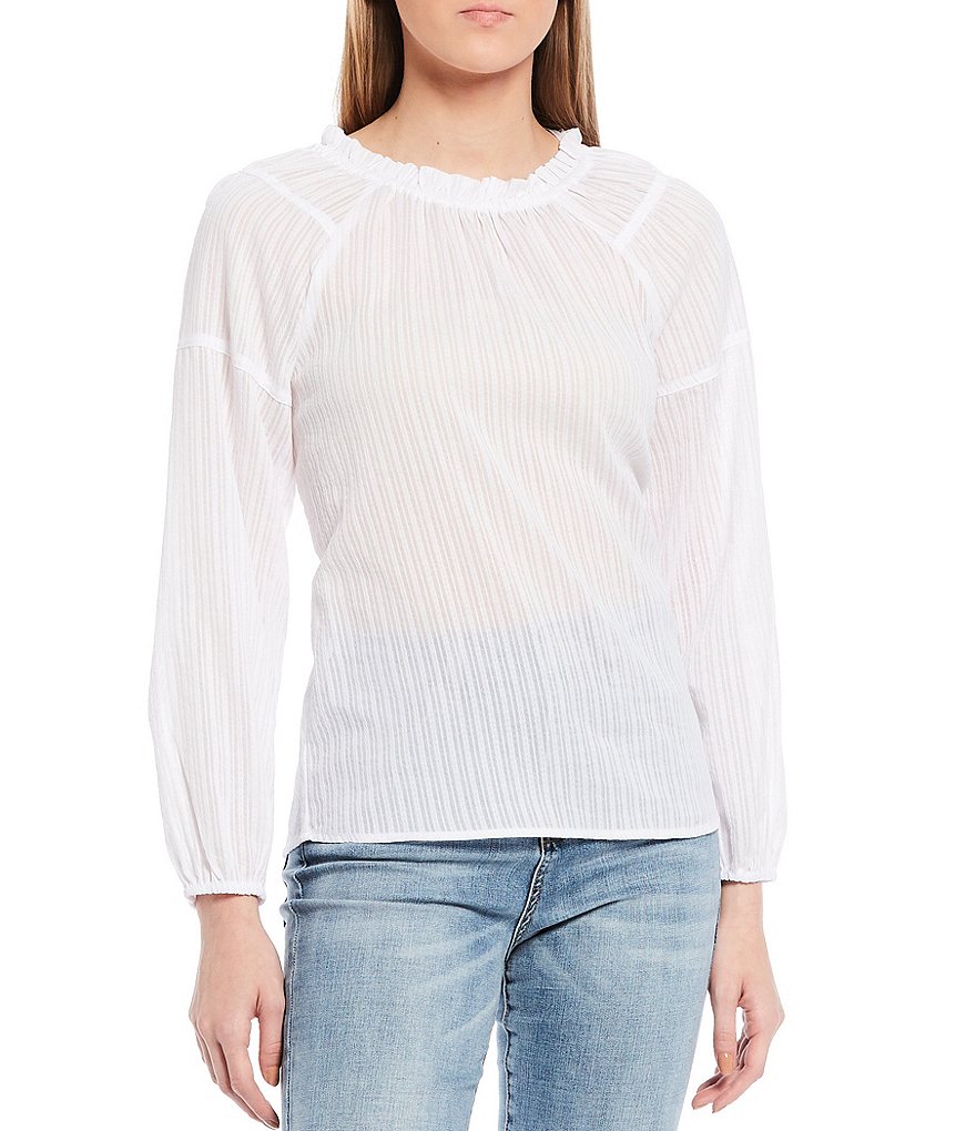 BB Dakota by Steve Madden Up to Here Puff Elbow Sleeve Mock Neck Smocked Top