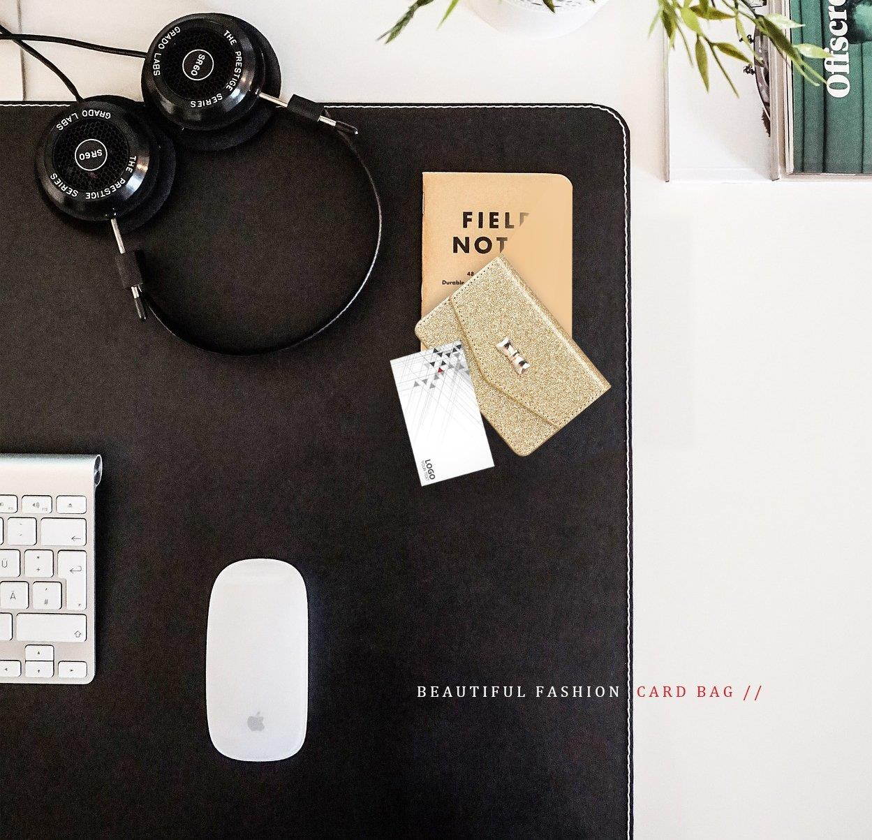 FYY Business Card Holder, Handmade Premium Leather Business Name Card Case Universal Card Holder with Magnetic Closure (Hold 30 pics of Cards) Gold