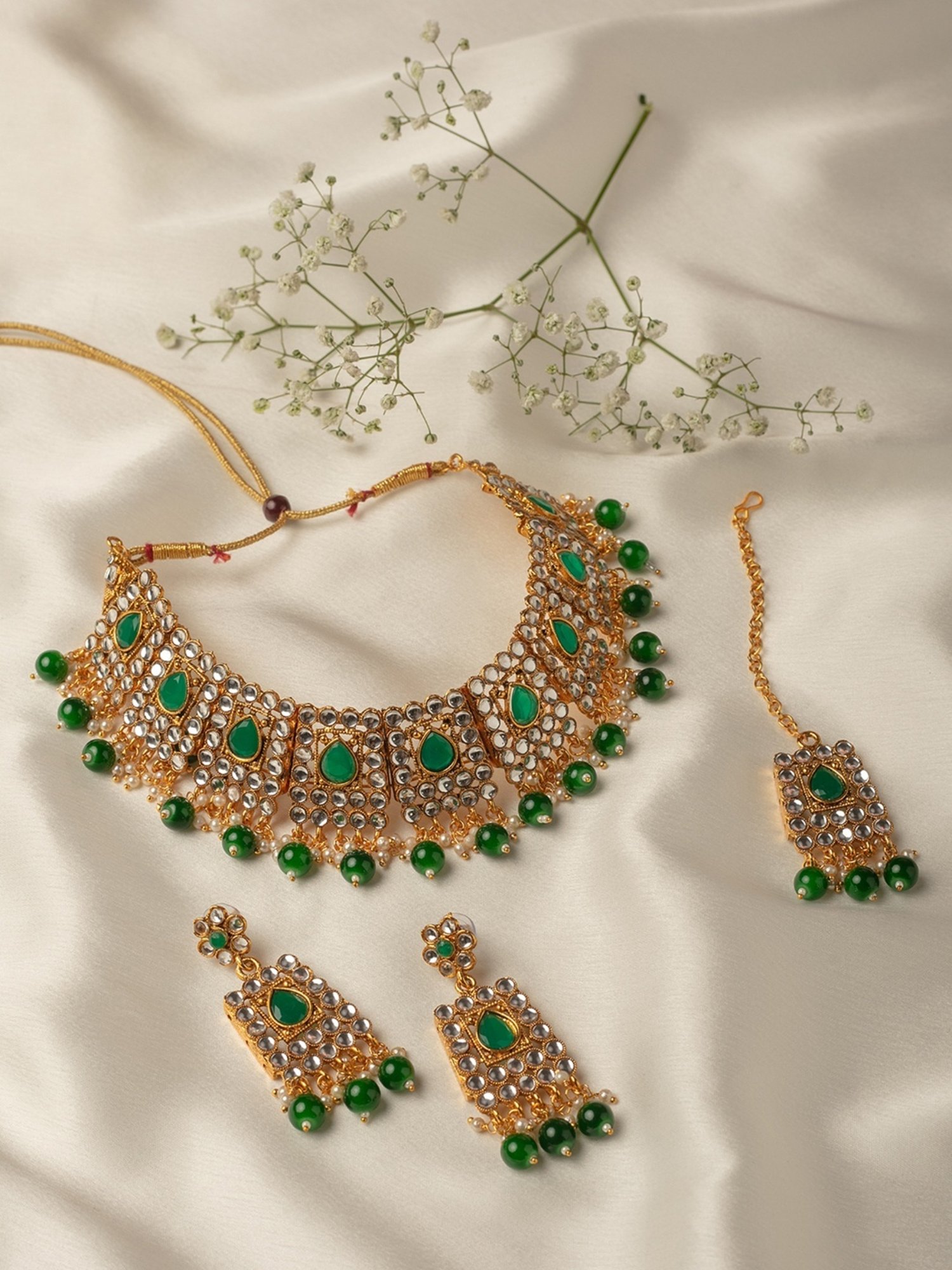 Sri Jagdamba Pearls White Alloy Classic Necklace & Earring Set