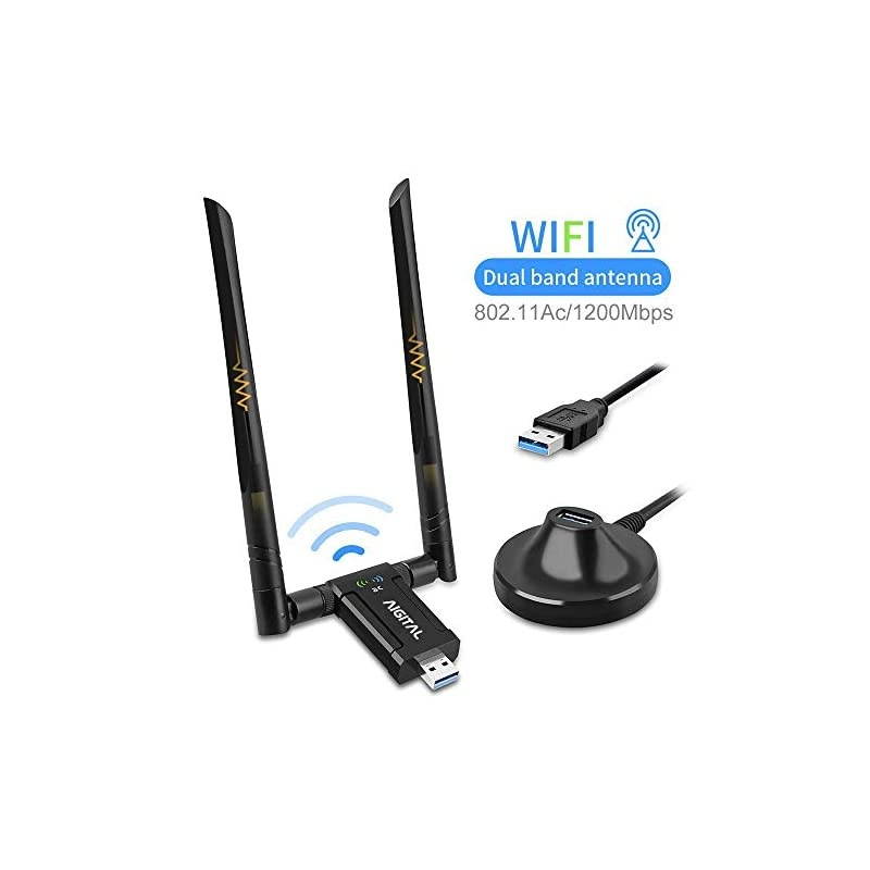 Wireless USB WiFi Adapter  1200Mbps WiFi Dongle With USB30 Stand Base Dual Band High Gain Dual 5dBi Antennas Network LAN Card Dongle WiFi USB 30 for Desktop LaptopSupports Windows 1087XP