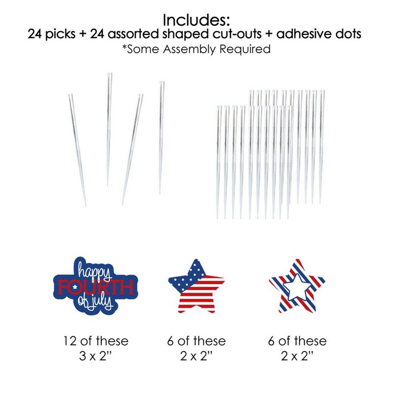 Big Dot of Happiness 4th of July - Dessert Cupcake Toppers - Independence Day Party Clear Treat Picks - Set of 24