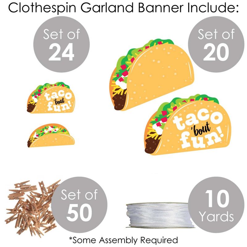 Big Dot of Happiness Taco 'Bout Fun - Mexican Fiesta DIY Decorations - Clothespin Garland Banner - 44 Pieces