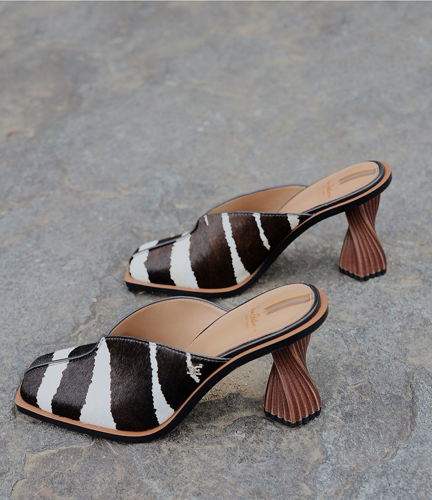 Sam Edelman Everly Animal Printed Haircalf Sculptural Heel Dress Mules