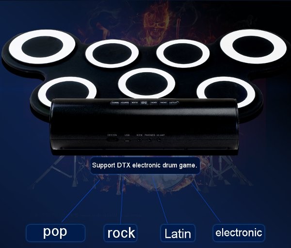 Portable USB MIDI Portable Roll Up Electronic Drum Digital Drum set Kit Pedal