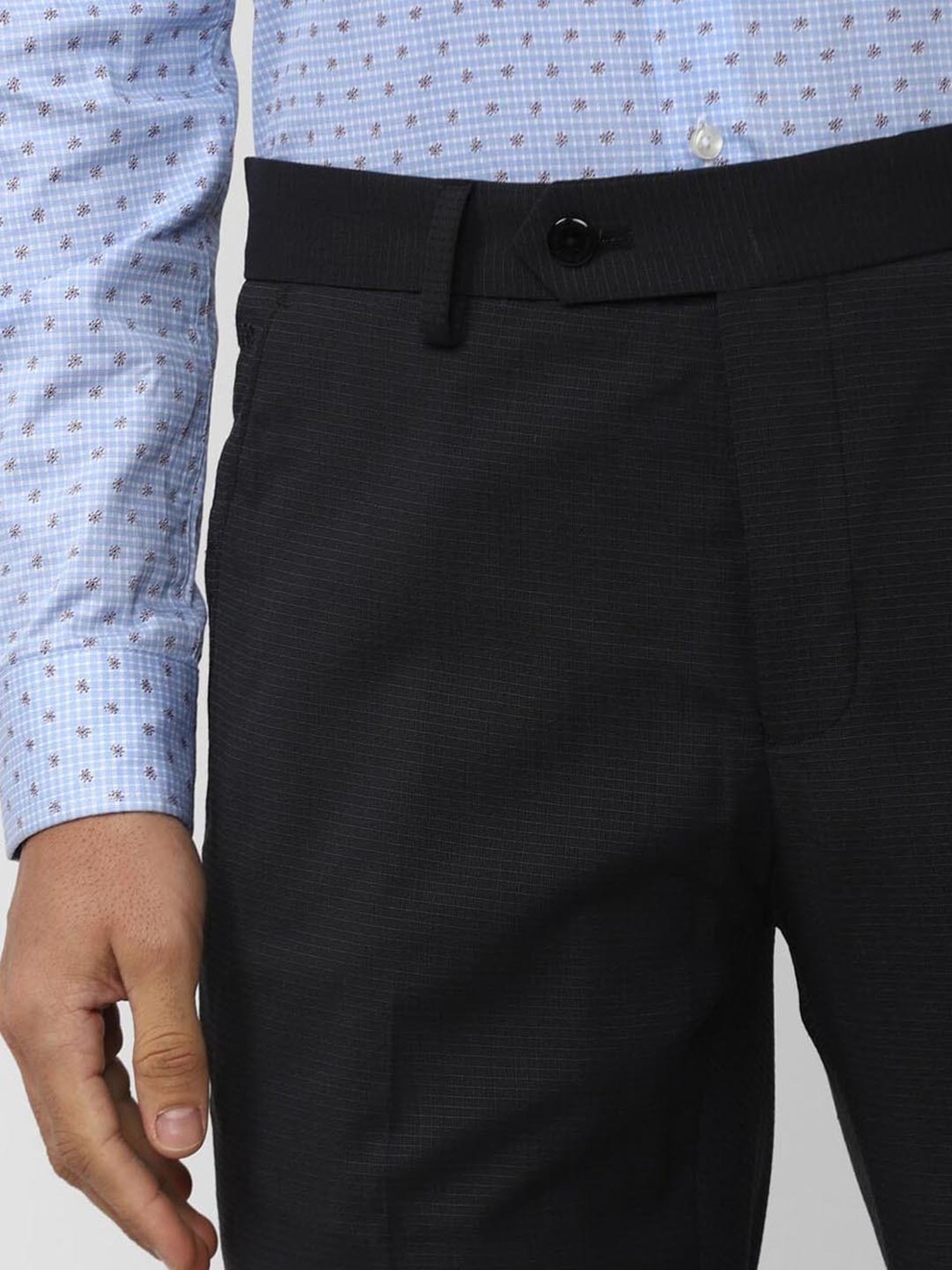 Peter England Black Slim Fit Checks Trousers