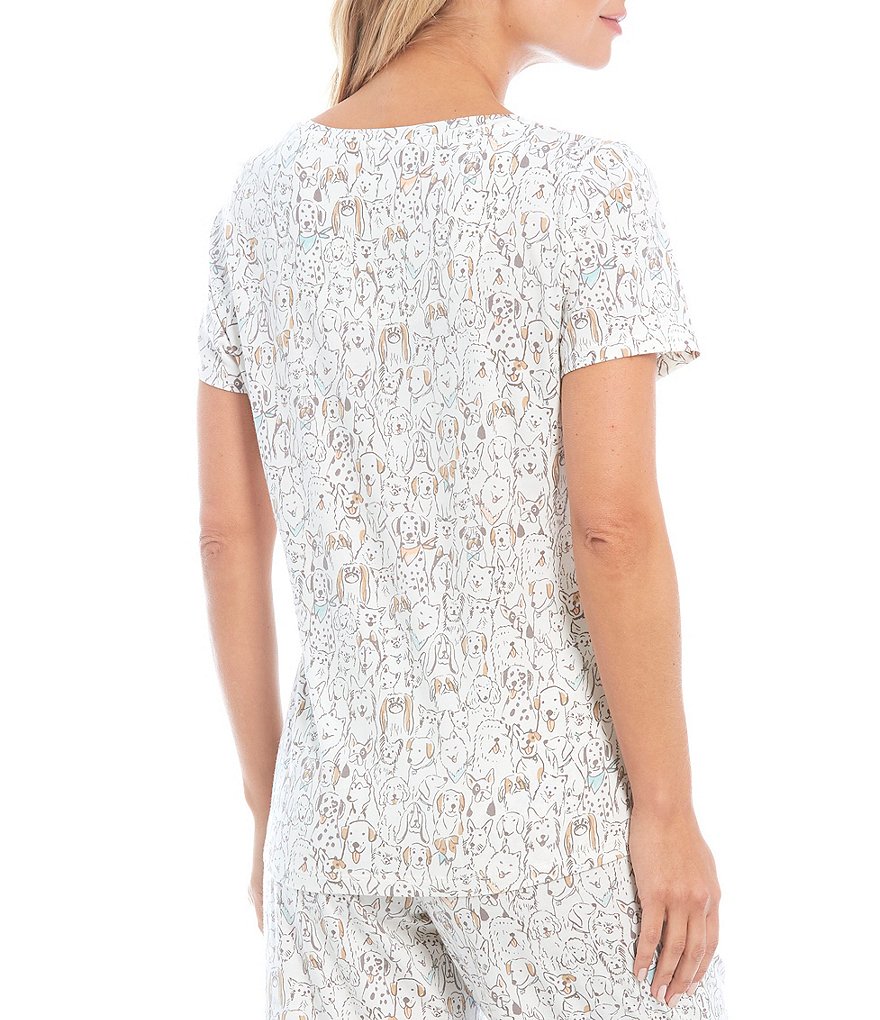 Sleep Sense Stacked Dogs Print Short Sleeve Jewel Neck Knit Sleep Tee