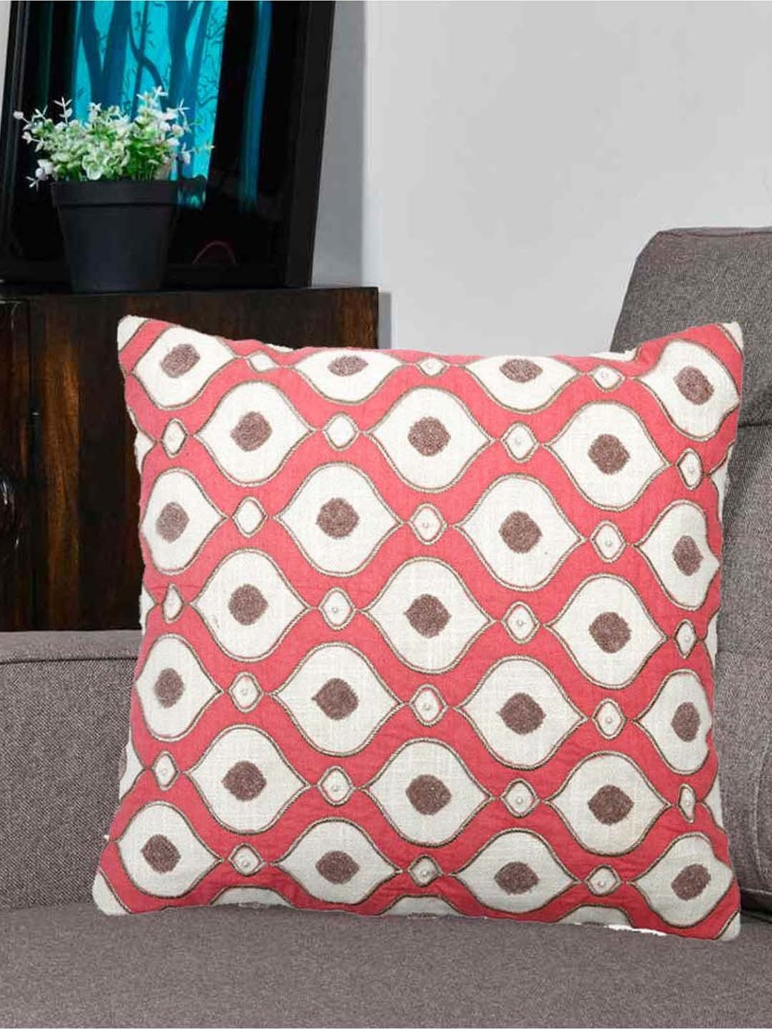 @home Nilkamal Pink Cotton Cushion Cover