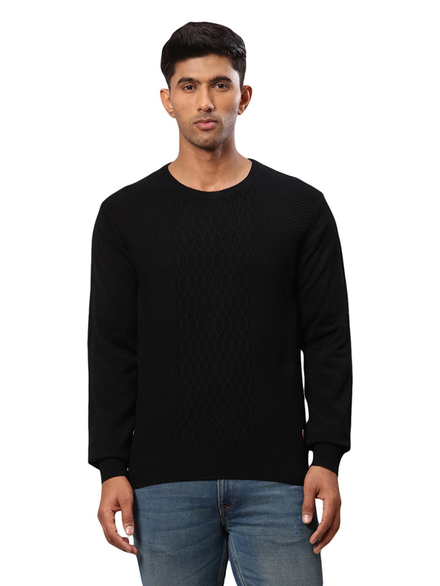 Raymond Black Regular Fit Texture Sweater
