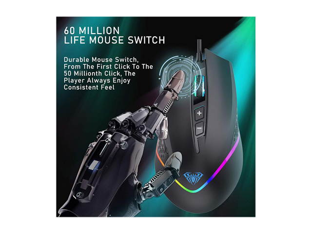 AULA H510 RGB Gaming Mouse with 9 Side Buttons High Precision 10000 DPI Optical Sensor, Fire Button Computer Mice 14-Programmable-Buttons for PC/Gamer