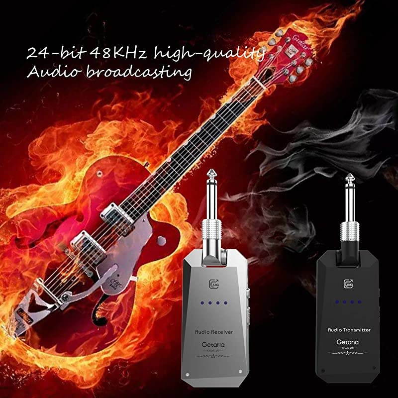 Wireless Guitar Transmitter Receiver Set 5.8GH Wireless Guitar System 4 Channels for Electric Guitar Bass (Silver/Black)