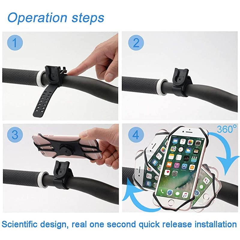 Bike Phone Mount Adult 360&deg; Rotation Separate Installation AntiFall Bicycle Handlebar Cradle Silicone Motorcycle Phone Holder for iPhone x 8 8plus Samsung Galaxy Huawei