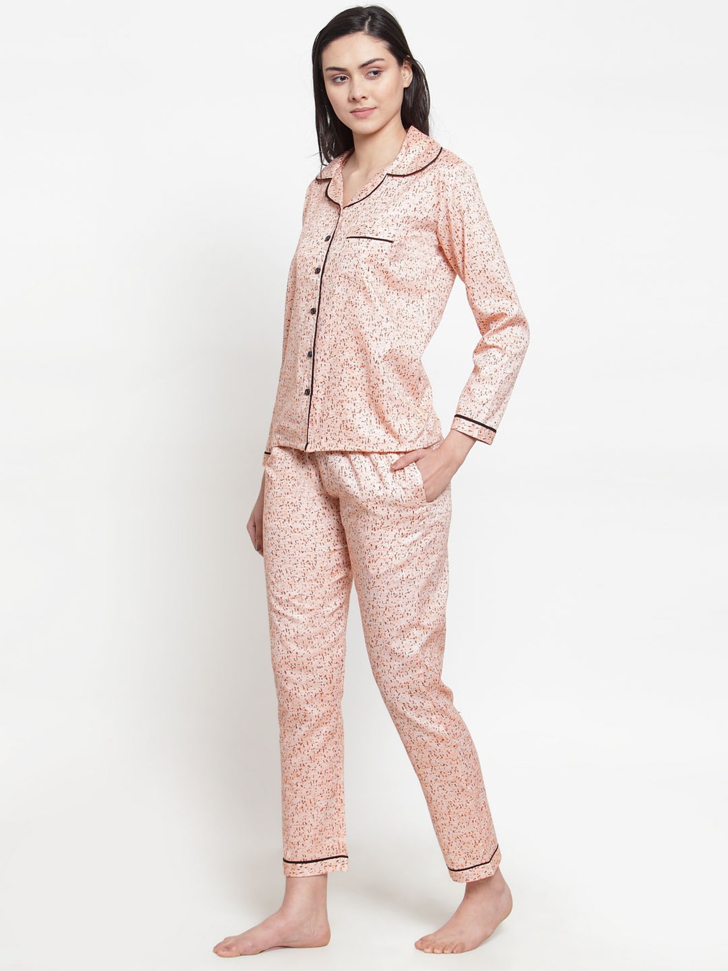Secret Wish Peach Printed Shirt With Pyjamas