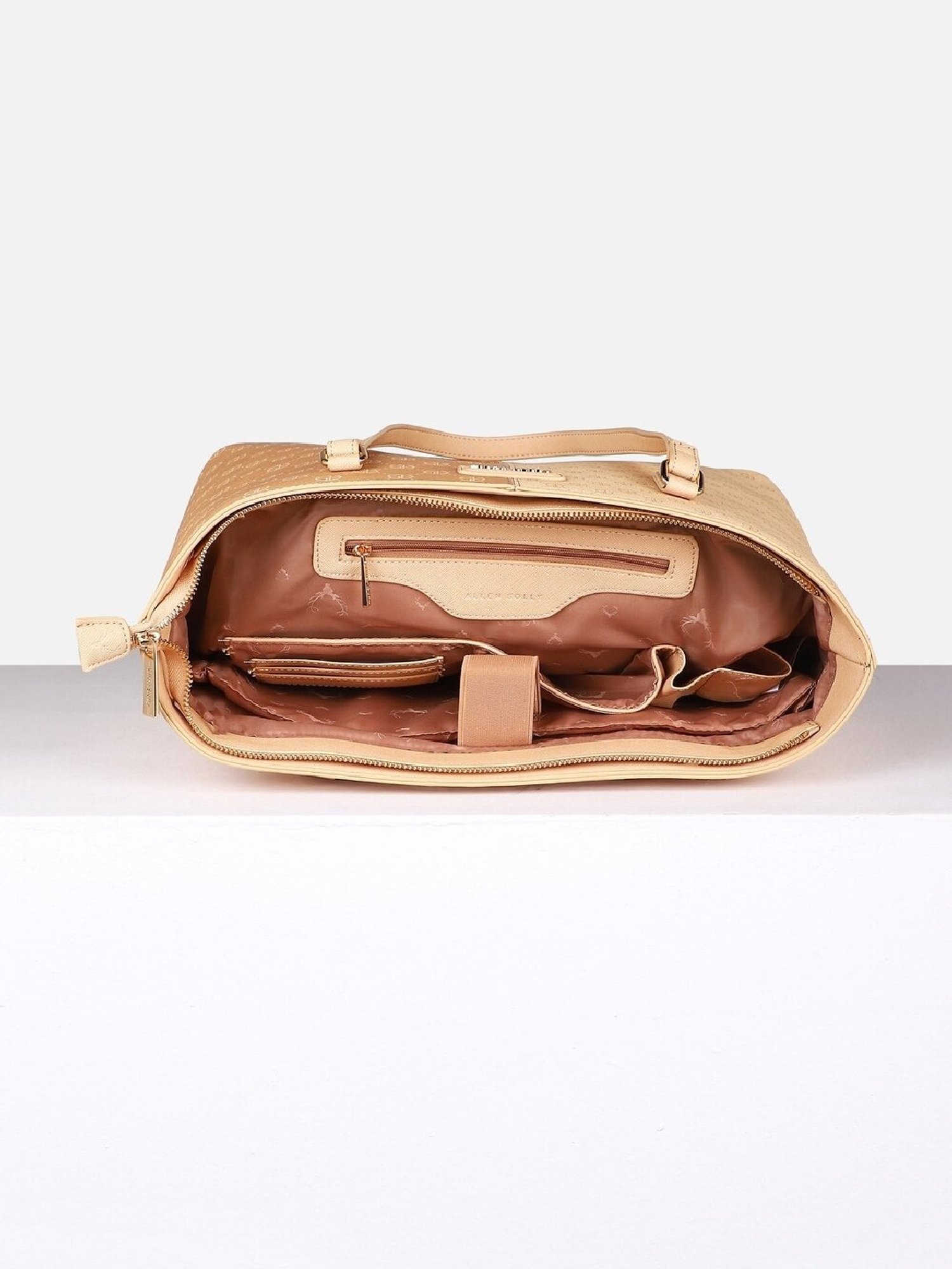 Allen Solly Beige Printed Tote Handbag