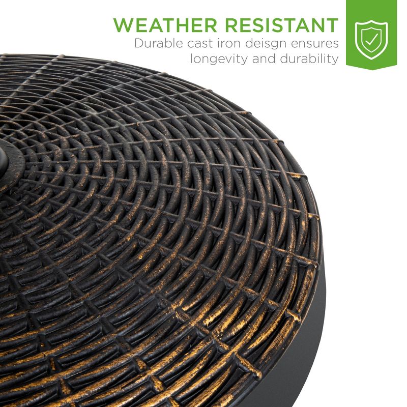 Best Choice Products 55lb Round Wicker Style Resin Patio Umbrella Base Stand w/ 1.75in Hole, Bronze Finish - Black