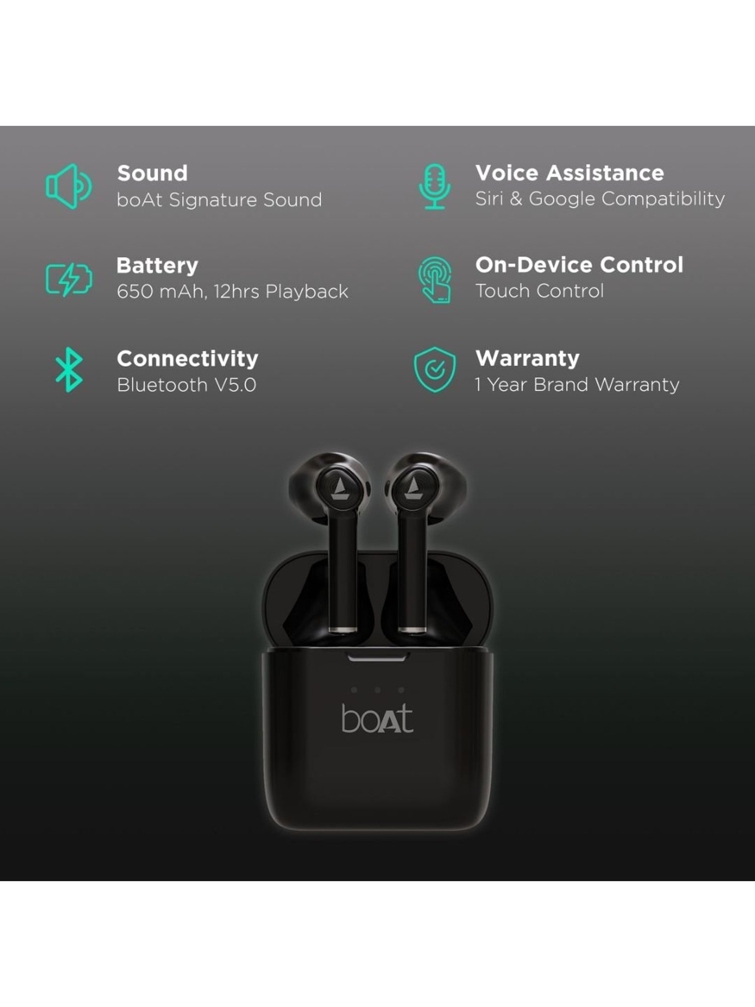 Boat Airdopes 138 In Ear Bluetooth Earbuds with 12 Hrs Nonstop Music (Matt Black, True Wireless)