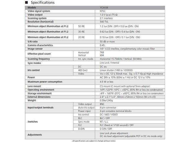 Computar Ganz High Quality CCTV Box Camera YCH-04 540 TVL Hi-Res Color Digital Day/Night Camera