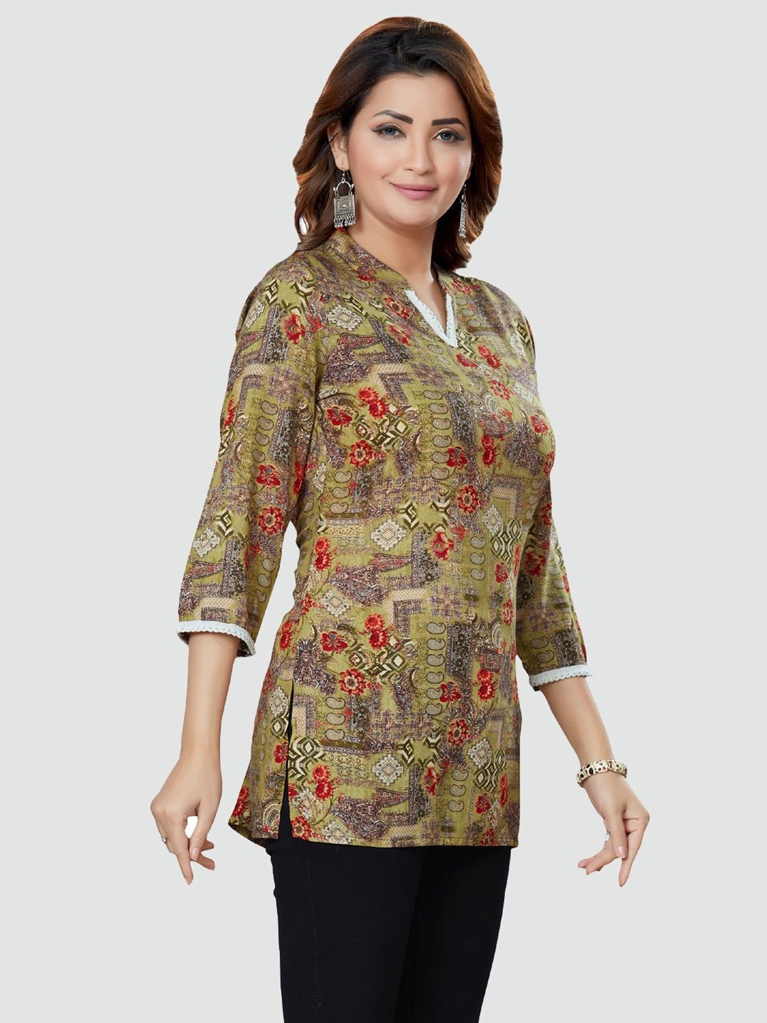 Saree Swarg Green Printed Tunic