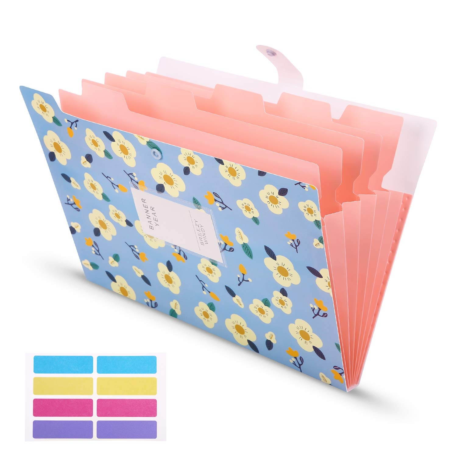 Skydue Expanding File Folders with 8 lables, Floral Printed Accordion Document Folder Organizer US Letter Size