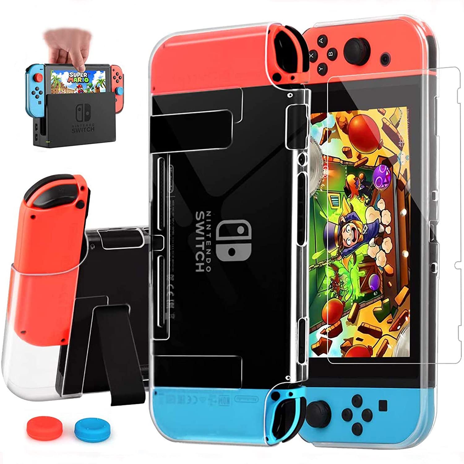 HEYSTOP Case Compatible with Nintendo Switch Case Screen Protector,TPU Protective Heavy Duty Cover Case for Nintendo Switch with Shock Absorption and Anti-Scratch (Black)