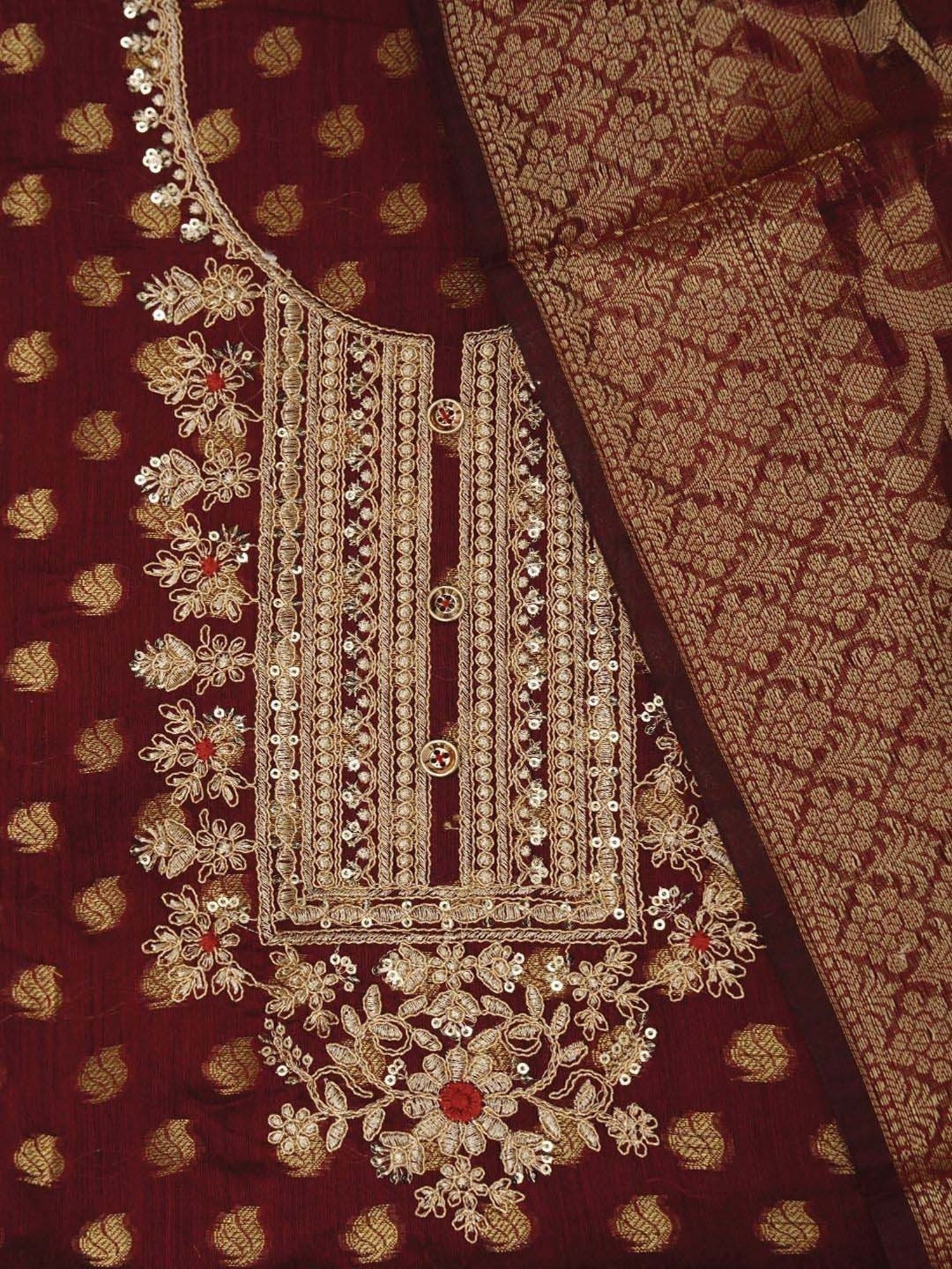 Jaipur Kurti Maroon Woven Pattern Unstitched Dress Material