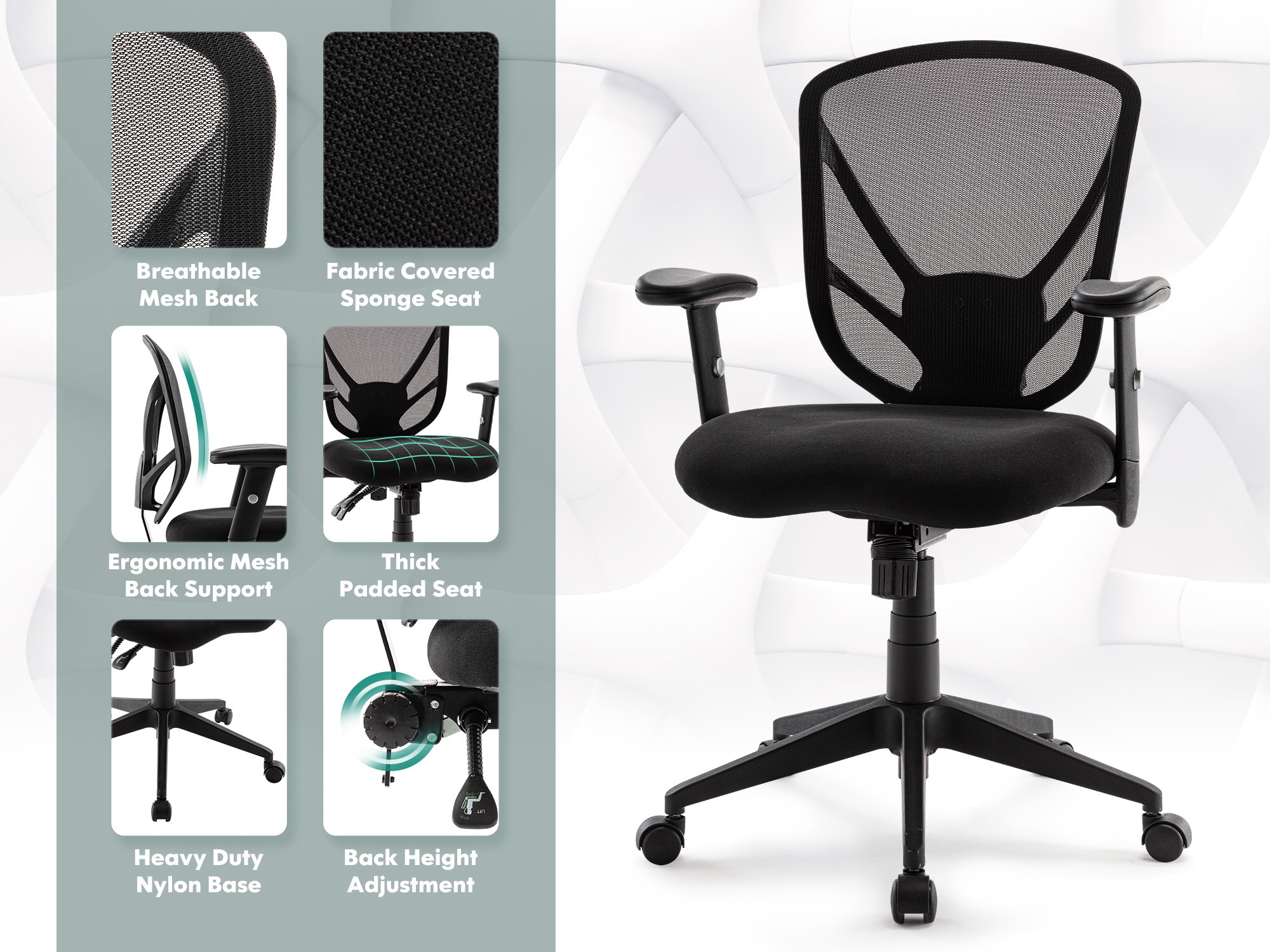 Ergonomic Swivel Mesh Modern Style Office Chair with Multi-Function Tilts, Adjustable Back Support&Armrests, High Back Computer Executive Desk Chair, Task Chair for Work, Gaming, Home