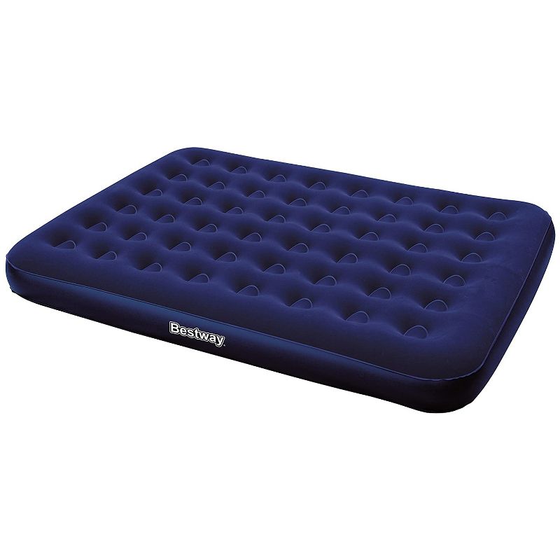 Bestway 67003E-BW Quick Inflatable Flocked Coil Beam Queen Size Portable Camping Airbed Mattress, Blue
