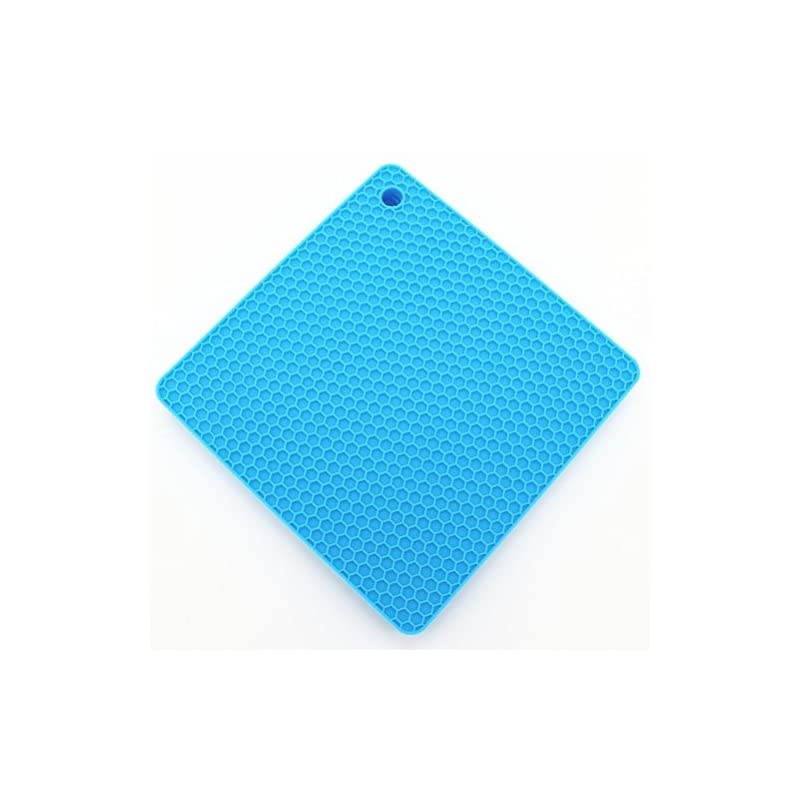 Silicone Pot Mat for Countertop Trivet Pads Heat Resistant Table Placemats 4 Pack,Size:7.5x7.5 Inch, Color: Blue, Shape:Square