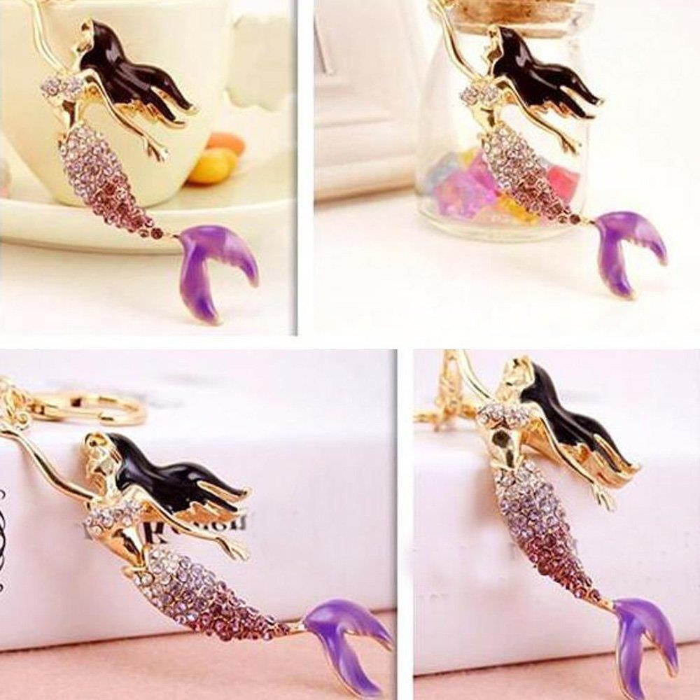 Bolbove Pretty Mermaid Sparkling Charm Blingbling Keychain Crystal Rhinestone Pendant (Purple)