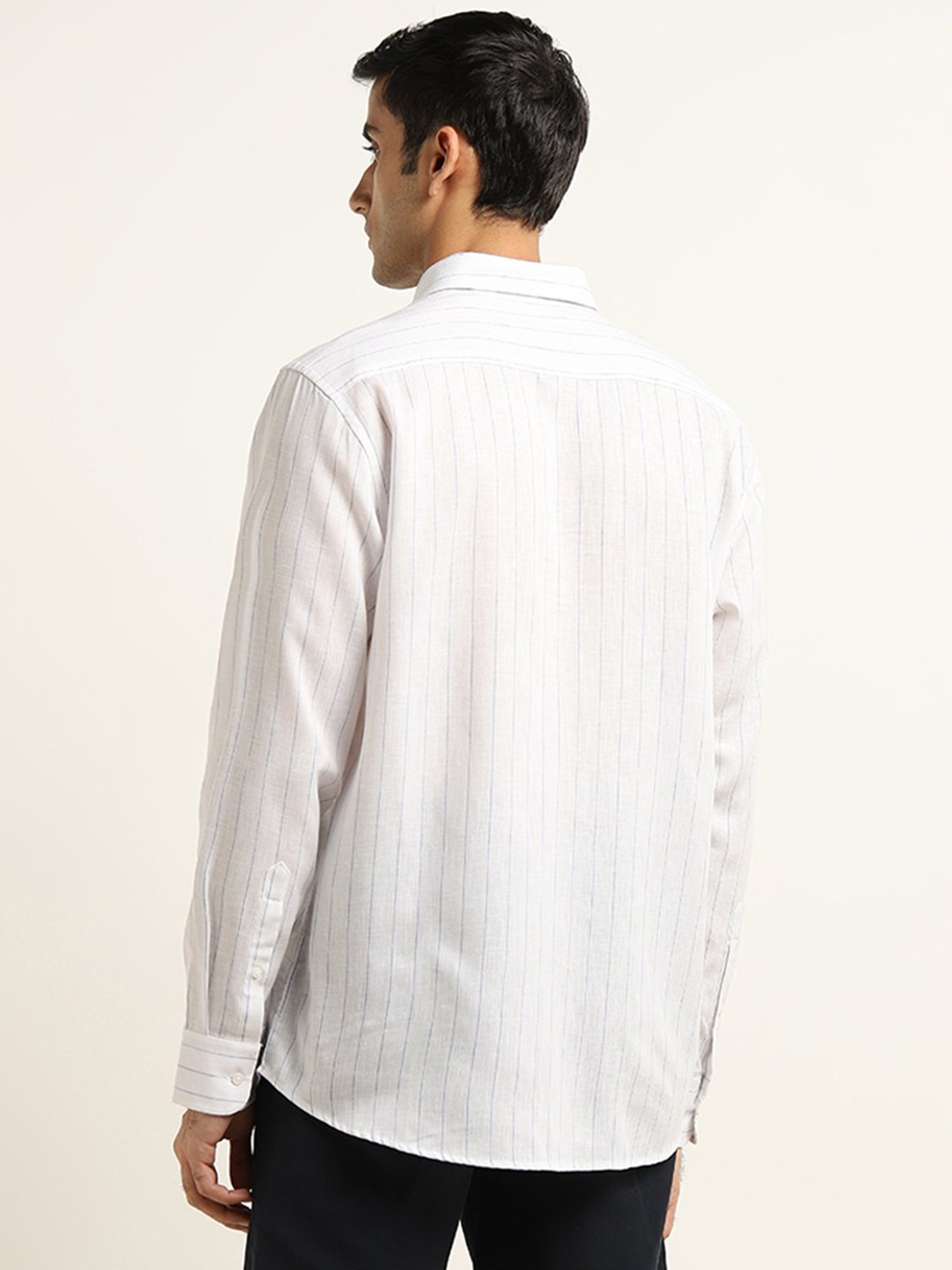 Ascot by Westside Blue Striped Relaxed-Fit Cotton Shirt