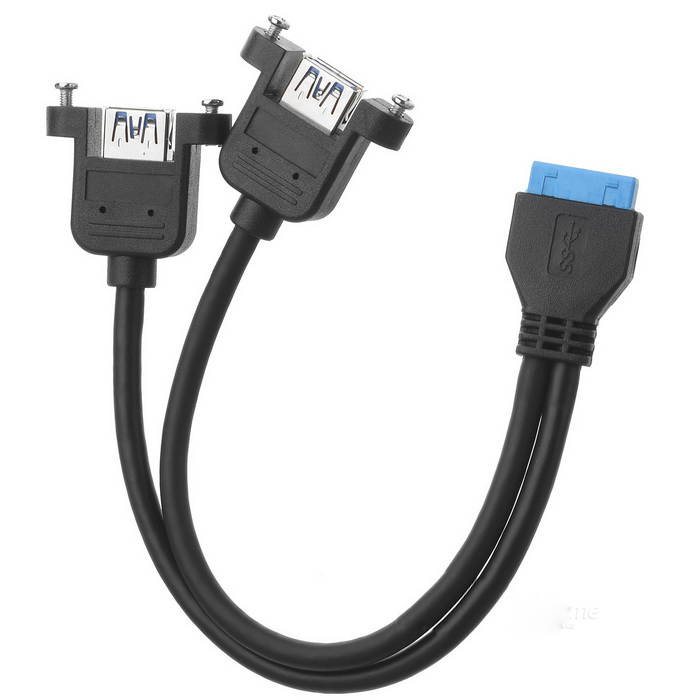 CY USB 3.0 Dual Ports A Female Screw Mount Type to Motherboard 20pin Header cable Black U3-162-BK