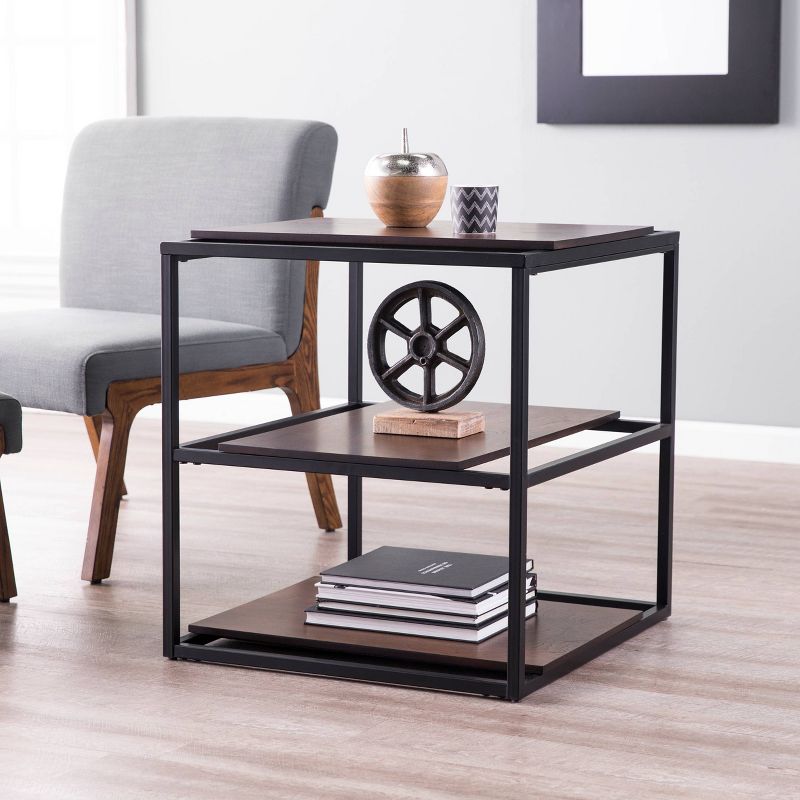 Decklan Sliding Shelf End Table Dark Tobacco/Black - Holly & Martin