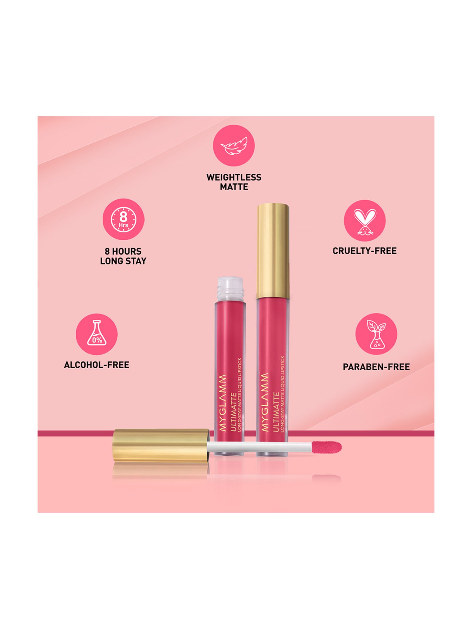 MyGlamm Ultimatte Long Stay Matte Liquid Lipstick Pink Stunner - 2.5 ml