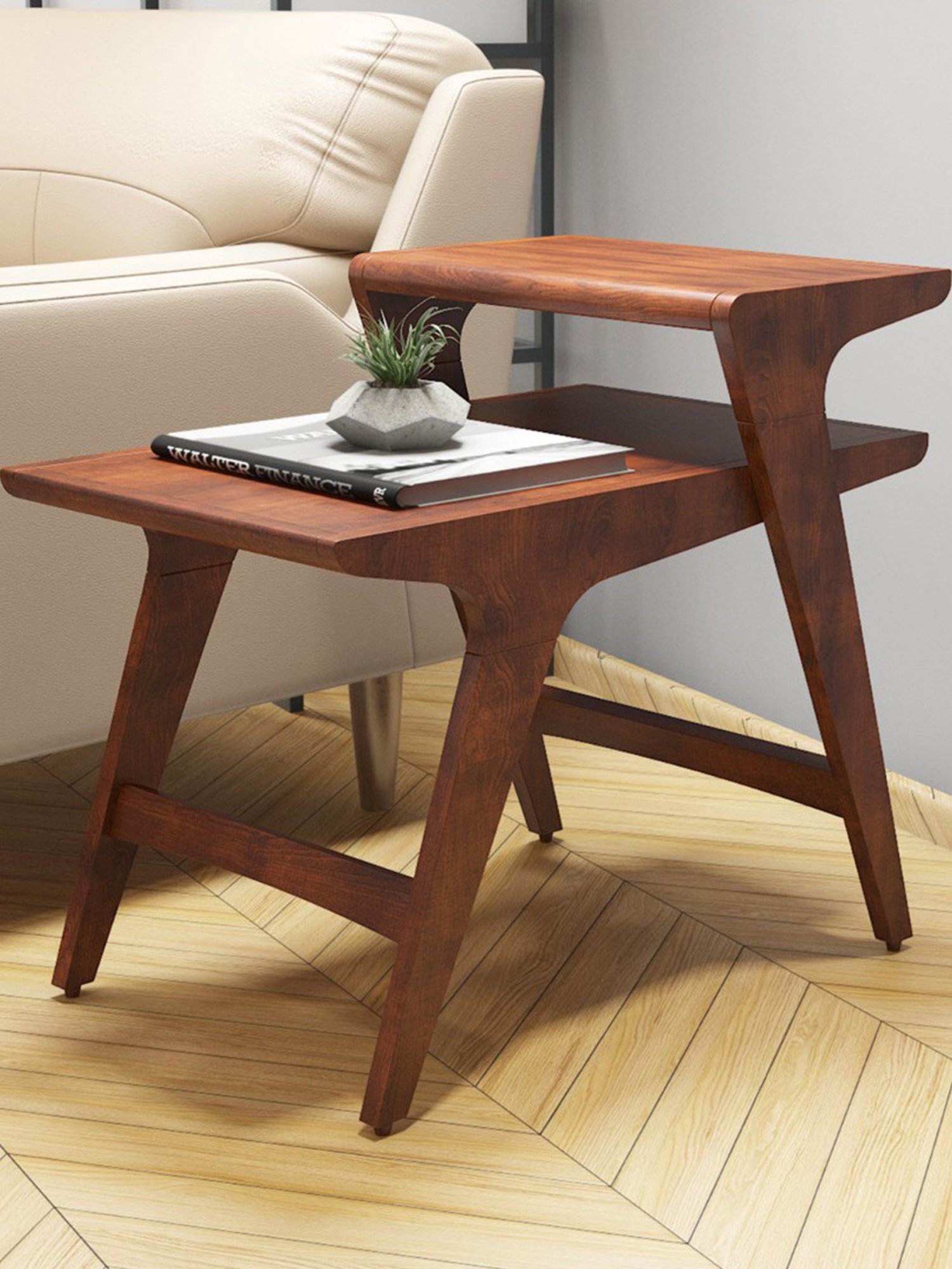 Durian Mackenzie Mid-Century Modern Brown Solid Wood End Table Dark Oak Finish