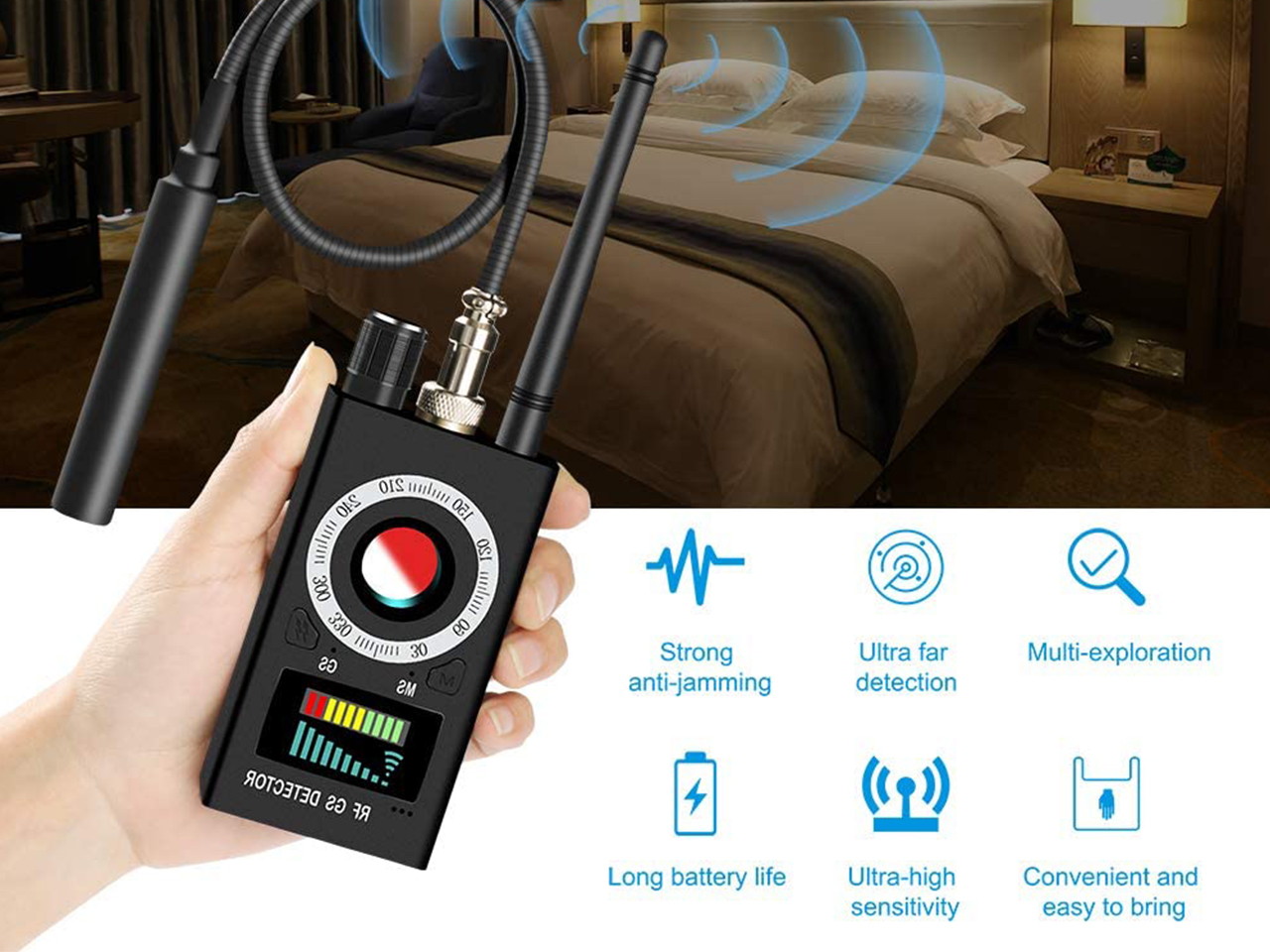Hidden Camera Detector, C-88 Anti Spy RF Signal Wireless Bug GPS Tracker GSM Listening Device Finder Laser Lens Magnetic Field Detectors with 3 Detection Modes