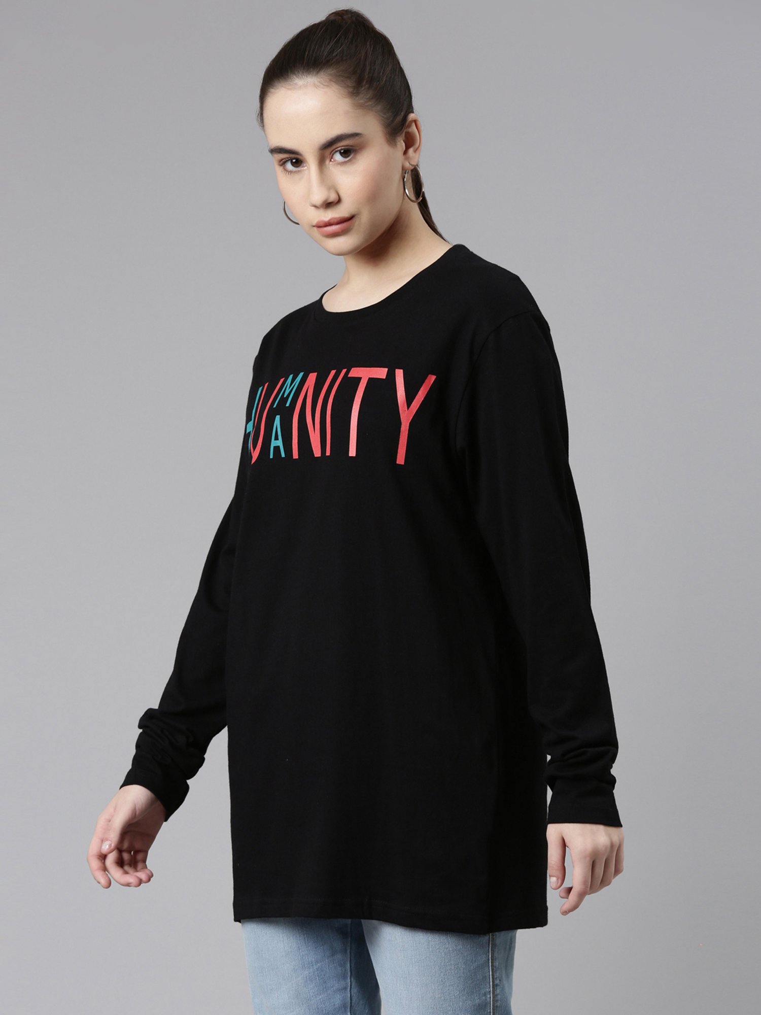 Kryptic Black Printed Cotton Oversized T-Shirt