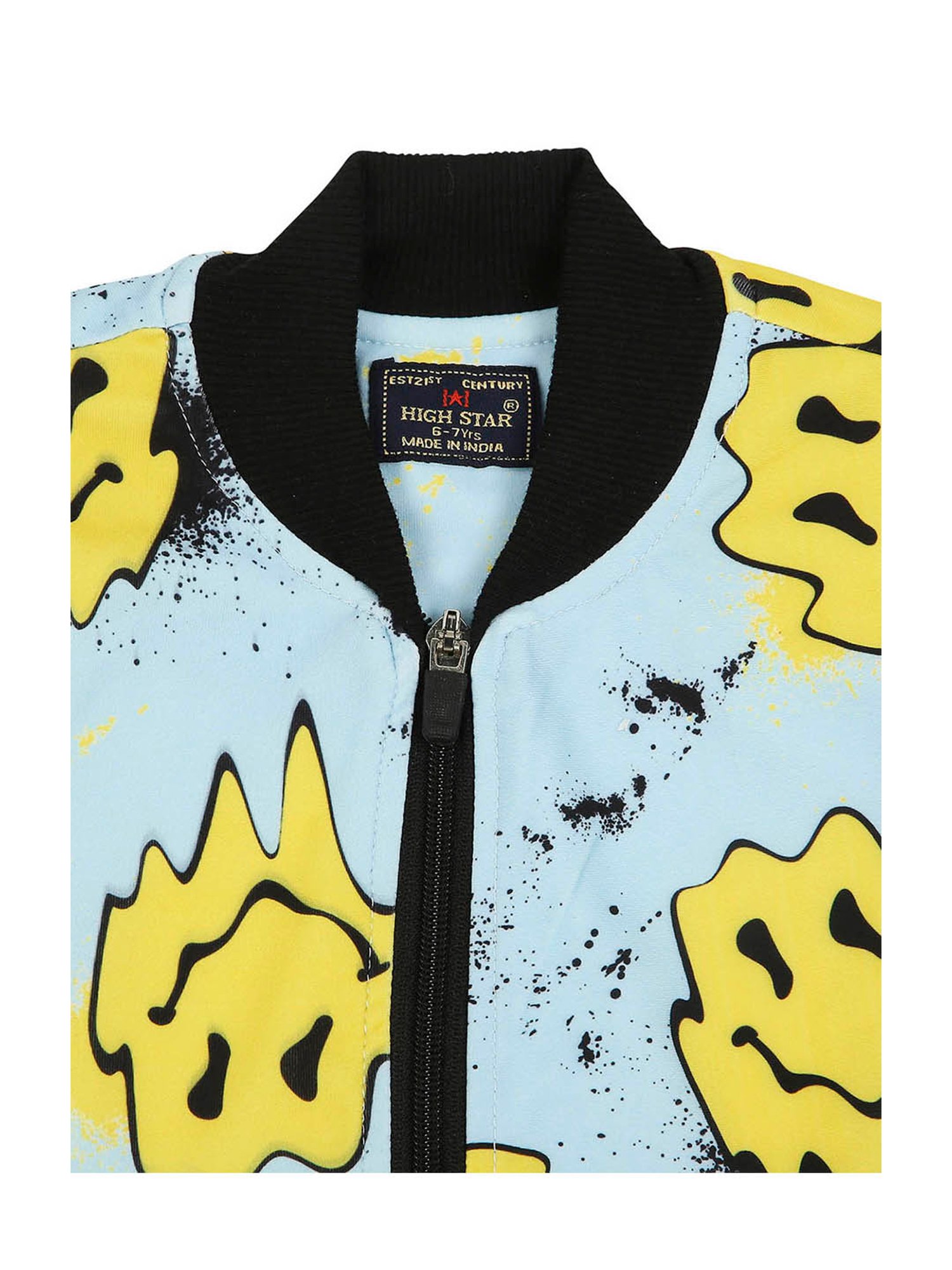 High Star Kids Blue Printed Full Sleeves Bomber Jacket