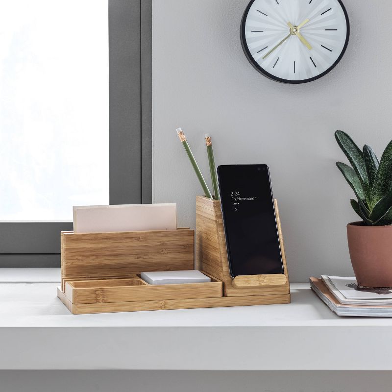 Large Bamboo Desk Storage & 5V/2.4A 2-Port USB-A Qi Wireless Charger - Project 62™
