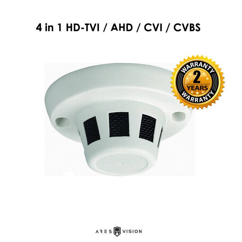 Ares Vision 5MP 4 in 1  TVI, CVI, AHD, CVBS Hidden Covert Smoke Detector CCTV Camera (BNC)