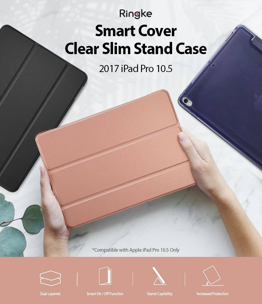 Ringke Smart Cover Clear Slim Stand Case Compatible for iPad Pro 2017 (10.5") Multi-Angle Tablet Stand with Clear PC Back and TPU Bumpers - Rose Gold