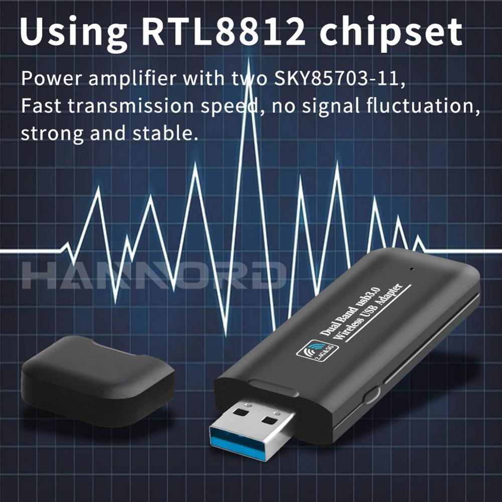 Hannord 1200Mbps USB WiFi Mini Network Adapter Dual Band AC 5.8GHz/866Mbps 2.4GHz/300Mbps USB 3.0 WiFi Adapter for Desktop Laptop PC with Windows XP/7/8/8.1/10 Linux Mac OS