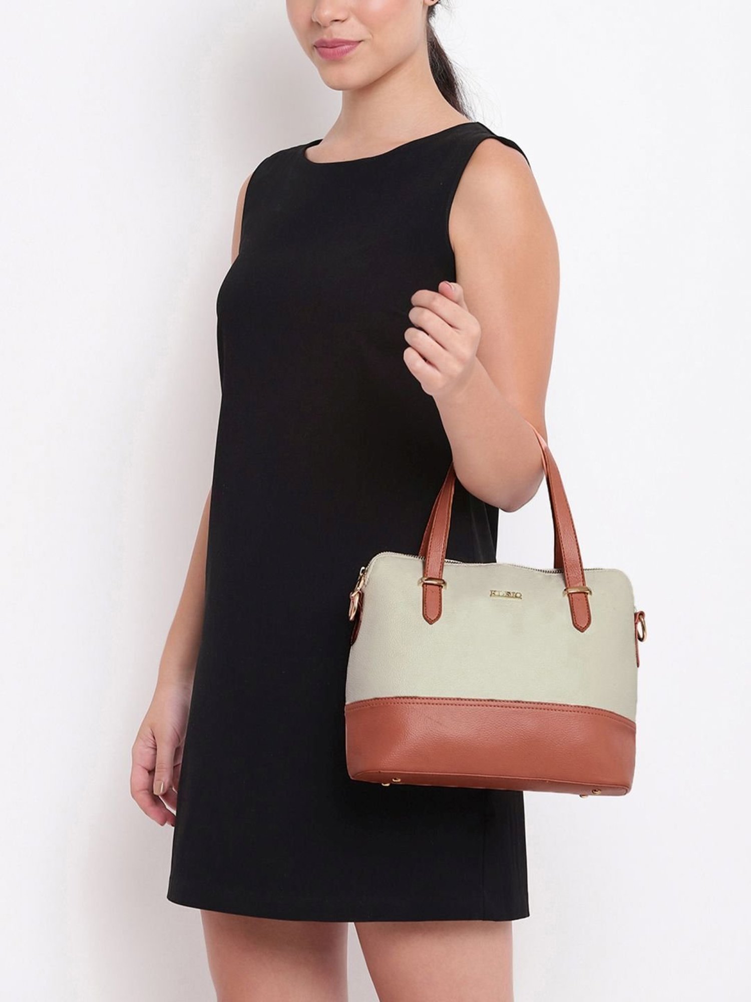 KLEIO White & Peach Solid Medium Handbag