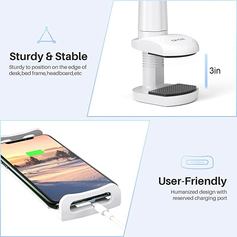 Gooseneck Tablet Stand, Tablet Mount Holder Compatible with iPad iPhone Series/Switch/Galaxy Tabs/Kindle Fire HD and More, 30in Overall Length(White)